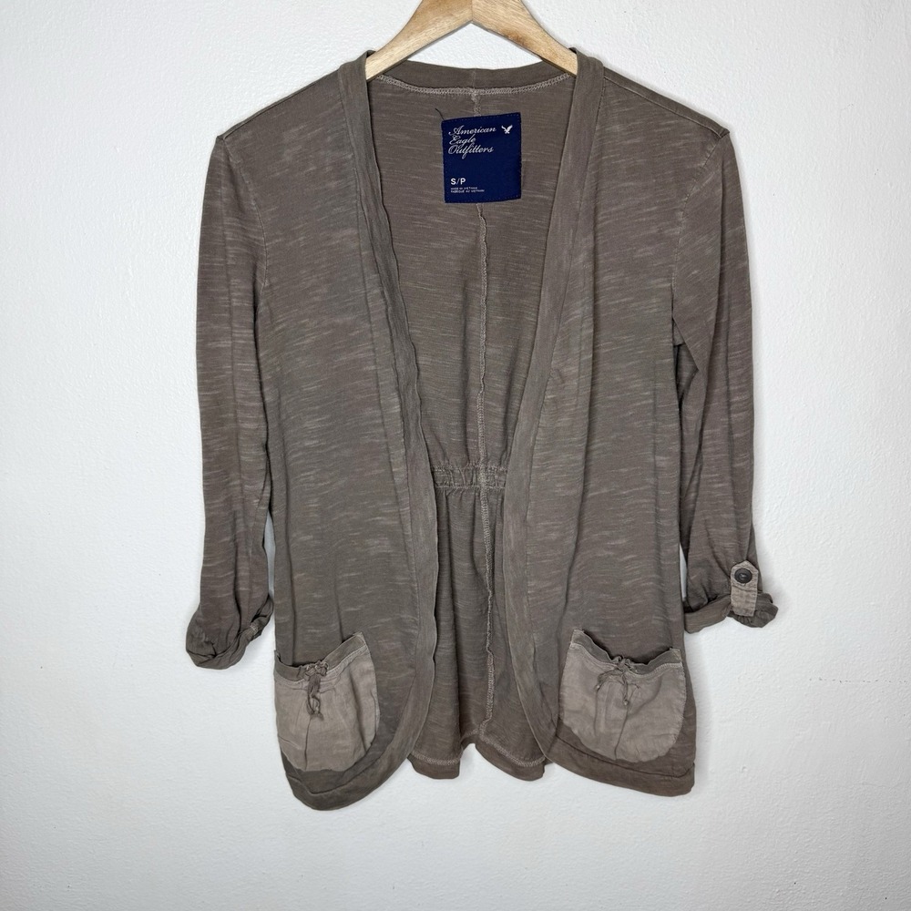 American Eagle Y2K Brown Patch Pocket Lightweight Open Cardigan Women's Small